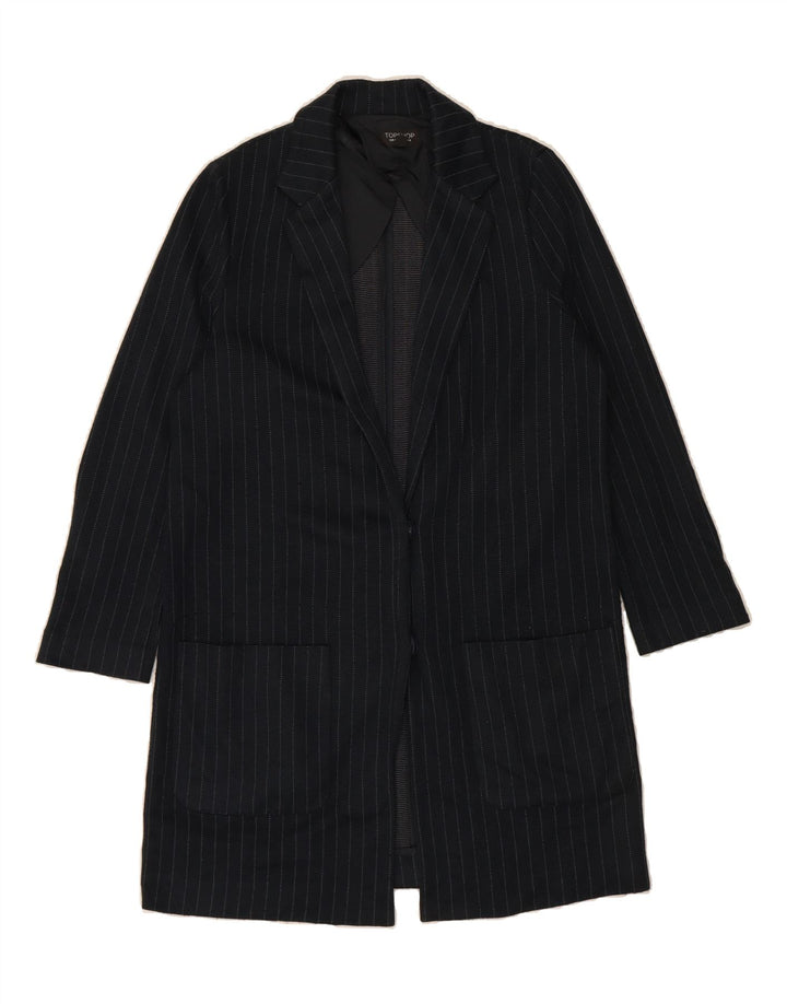 TOPSHOP Womens Overcoat UK 12 Medium Navy Blue Striped Acrylic Vintage Topshop and Second-Hand Topshop from Messina Hembry 
