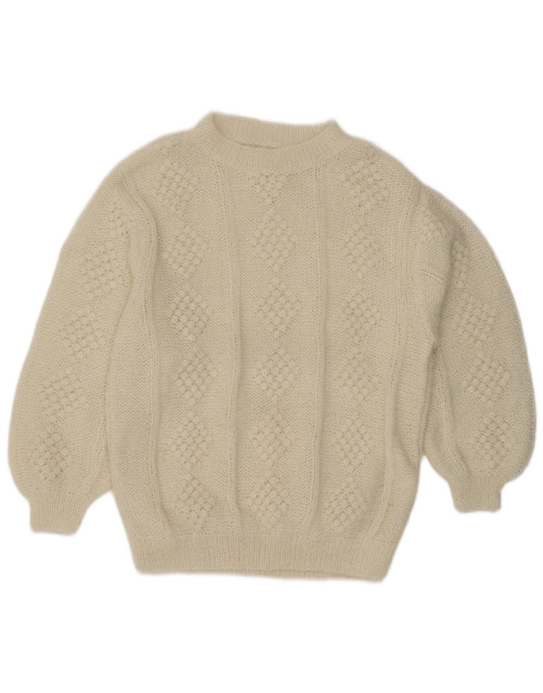 Pulover vintage pentru femei cu decolteu rotund UK 20 2XL alb acrilic