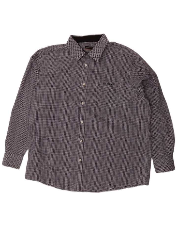 Cămașă pentru bărbați PIERRE CARDIN 4XL poliester vichy albastru bleumarin