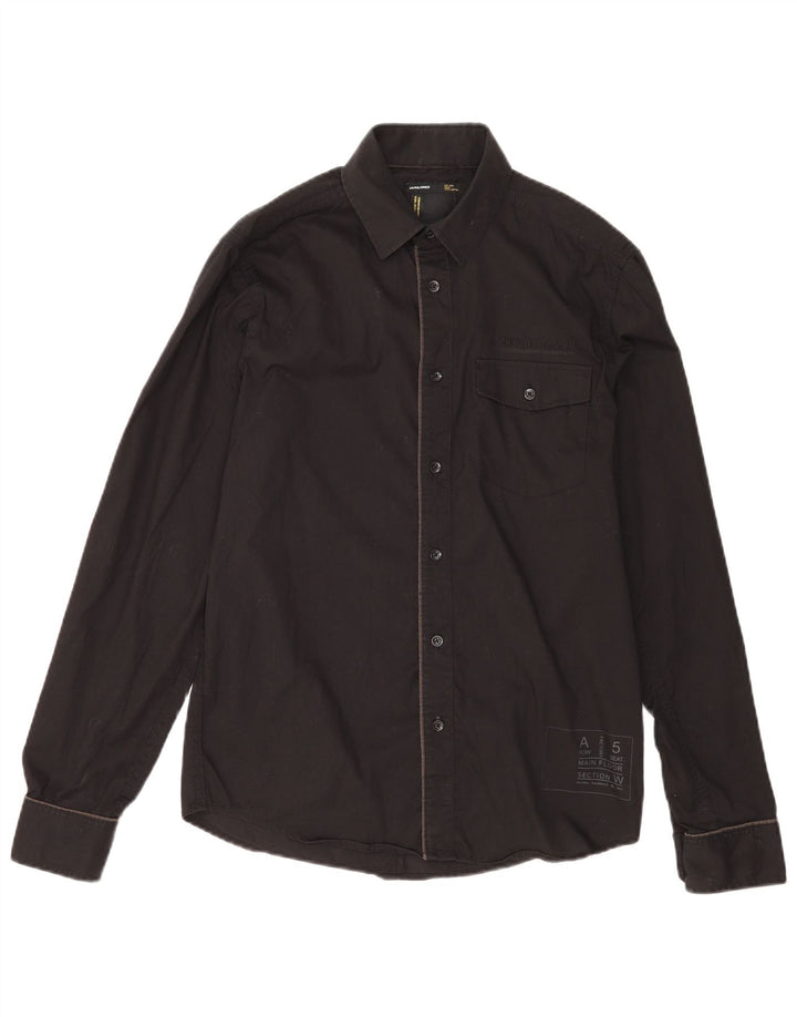 Cămașă Jack & Jones pentru bărbați, bumbac mediu negru
