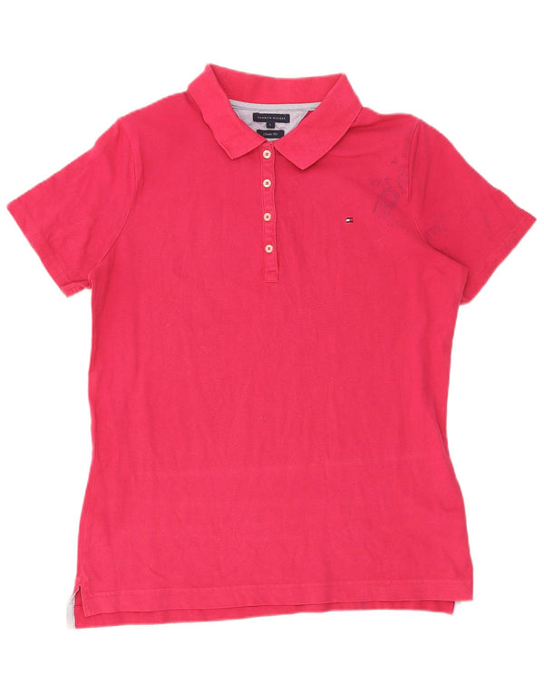 Tricou polo Tommy Hilfiger pentru femei, cu croiala clasică, UK 16, mare, roz, bumbac