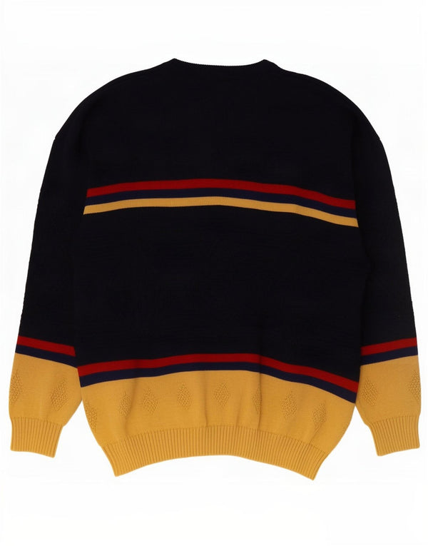 Pulover vintage pentru bărbați cu decolteu rotund cu grafică, XL, bleumarin, color block