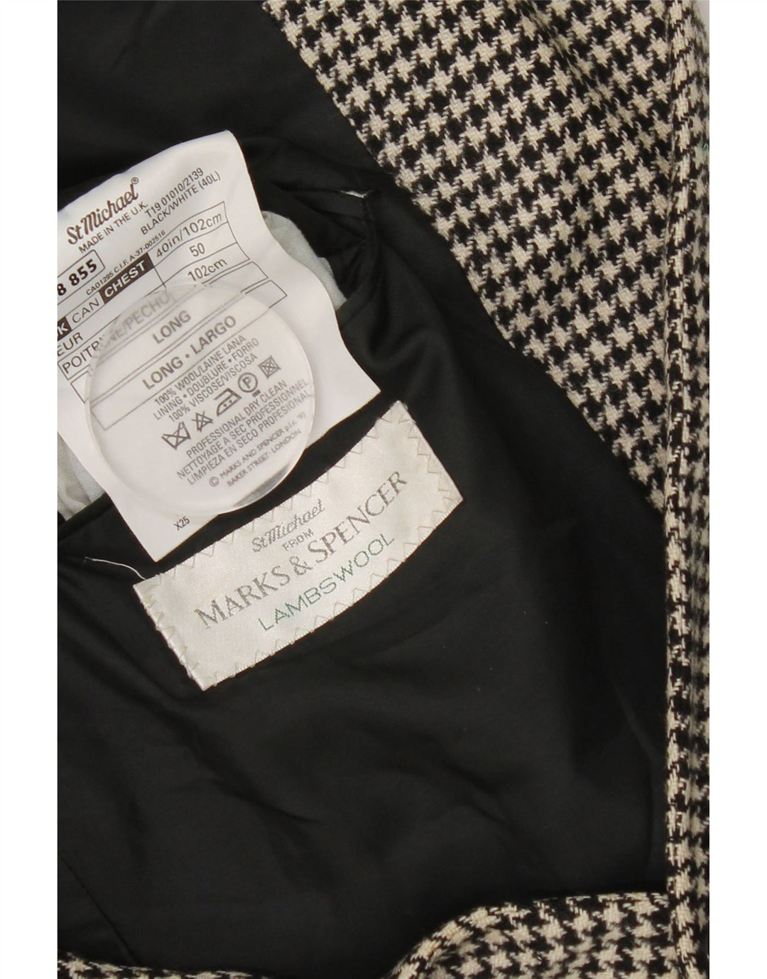Marks & Spencer jachetă lungă pentru bărbați UK 40 Medium Black Houndstooth