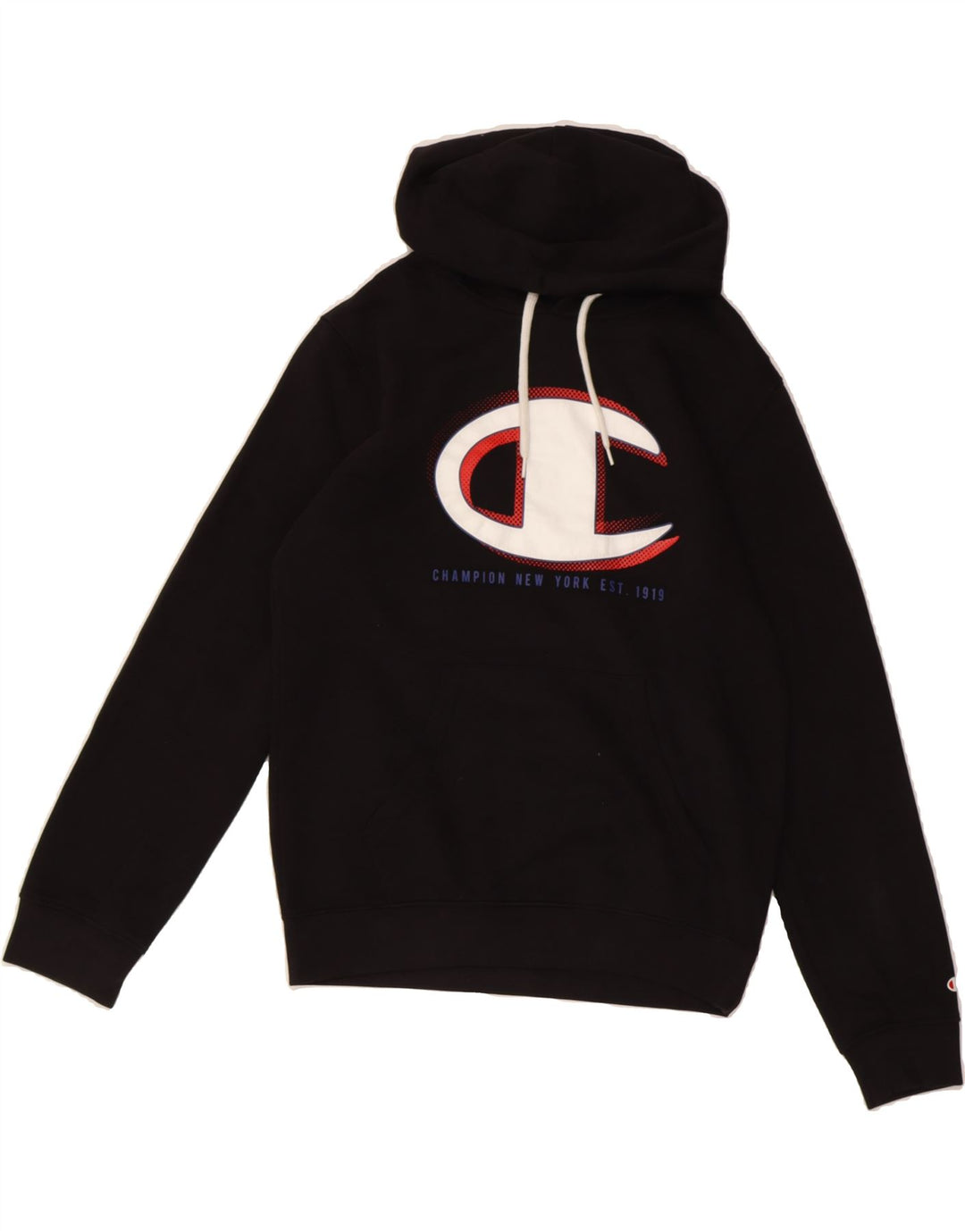 CHAMPION Mens Graphic Hoodie Jumper Medium Black Cotton Vintage Champion and Second-Hand Champion from Messina Hembry 