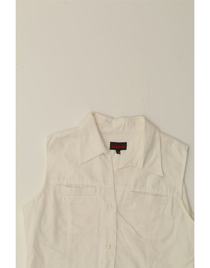 INVICTA Womens Sleeveless Shirt UK 10 Small White Flax Vintage Invicta and Second-Hand Invicta from Messina Hembry 
