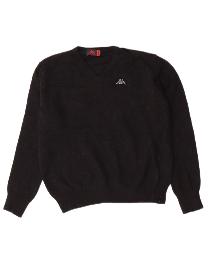 Pulover Kappa pentru femei cu decolteu în V UK 14 Medium Black Lambswool