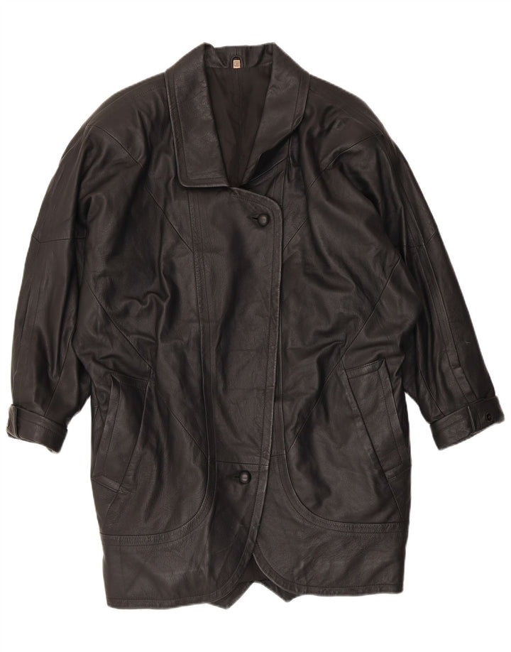 VINTAGE Palton de piele supradimensionat pentru femei EU 38 Piele neagră medie