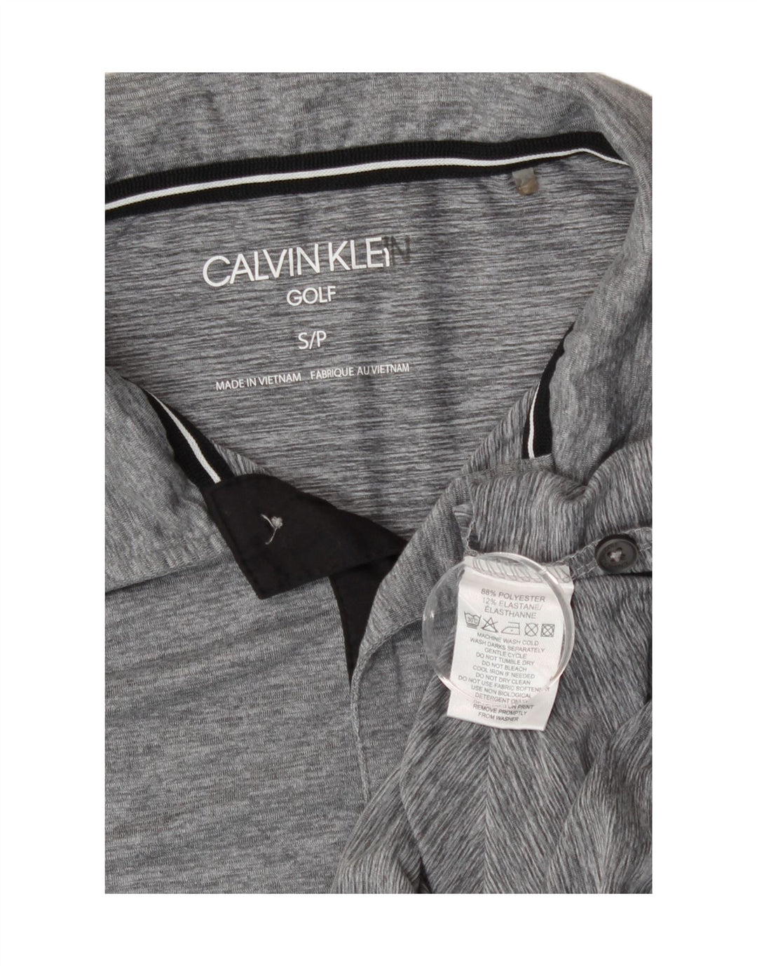 Cămașă polo de golf Calvin Klein pentru bărbați, poliester cu pături gri mic