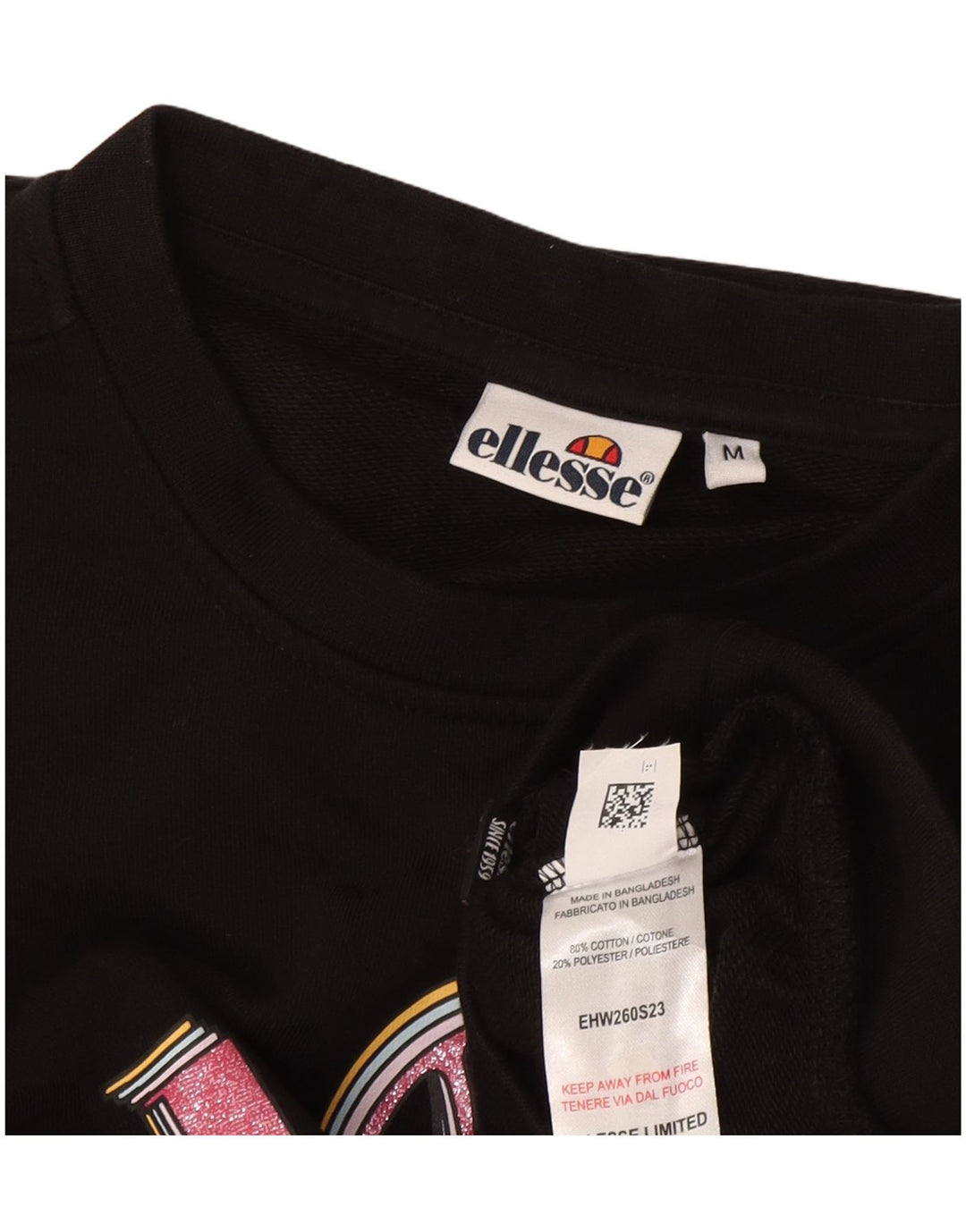 Pulover pentru femeie Ellesse Crop Graphic Oversized Pulover UK 14 Medium Negru