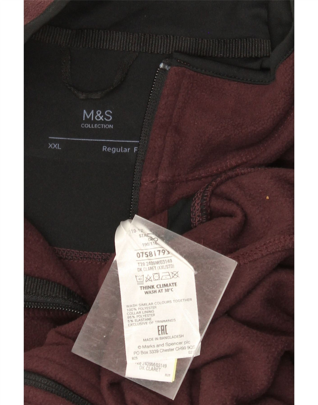 MARKS & SPENCER Jachetă fleece pentru bărbați, cu tăiere obișnuită, UK 42 2XL Burgundy