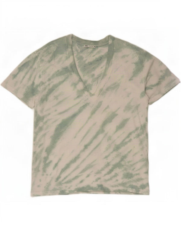 Tricou supradimensionat pentru femei Zara UK 10 mic, verde Tie Dye Bumbac