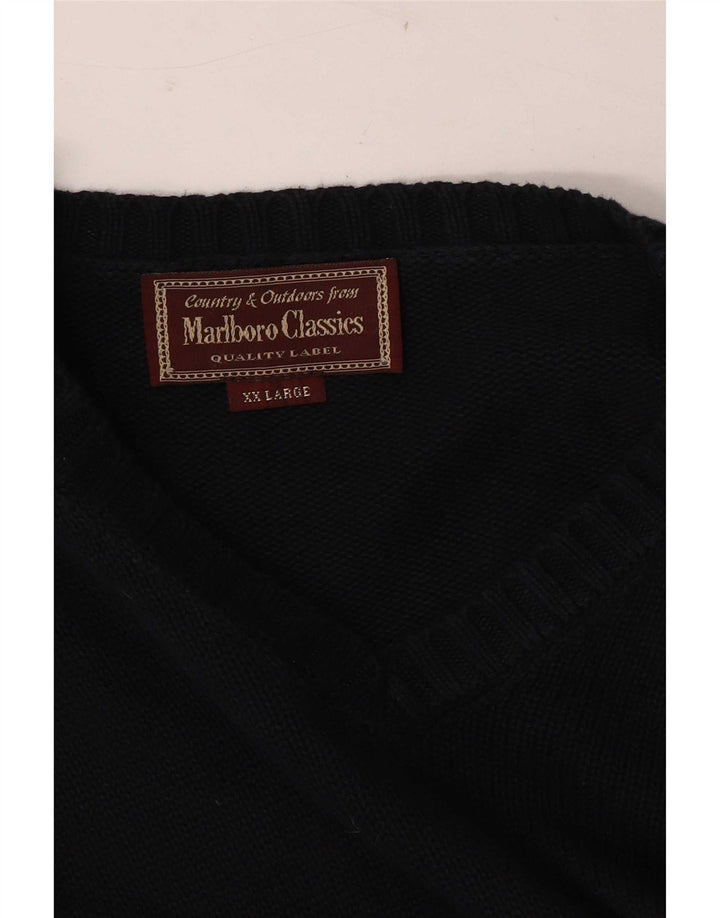 Pulover cu decolteu în V Marlboro Classics pentru bărbați, 2XL, bleumarin