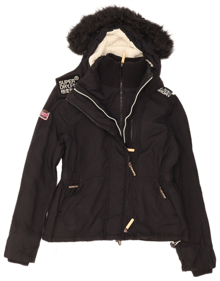 Jachetă de vânt cu glugă Superdry pentru femei UK 16, mare, negru, poliester