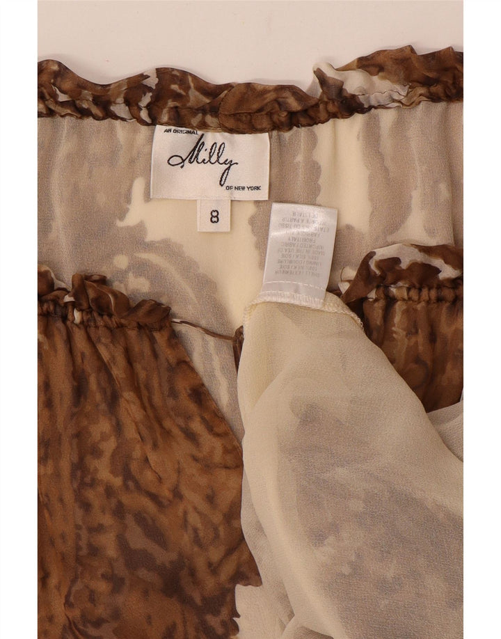 Top pentru femei Milly cu mâneci 3/4 cu umăr dezactivat US 8 Medium Brown Paisley Silk