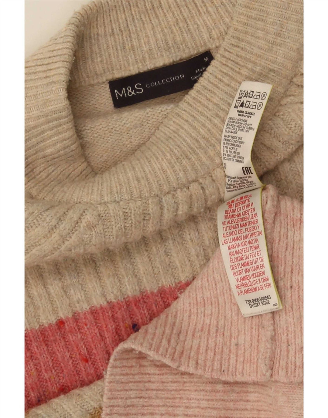 Pulover pentru femei Marks & Spencer cu decolteu triplu UK 16 Roz mediu cu dungi
