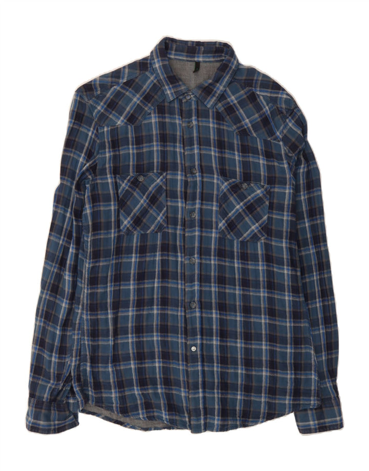 BENETTON Mens Flannel Shirt Large Blue Check Cotton Vintage Benetton and Second-Hand Benetton from Messina Hembry 
