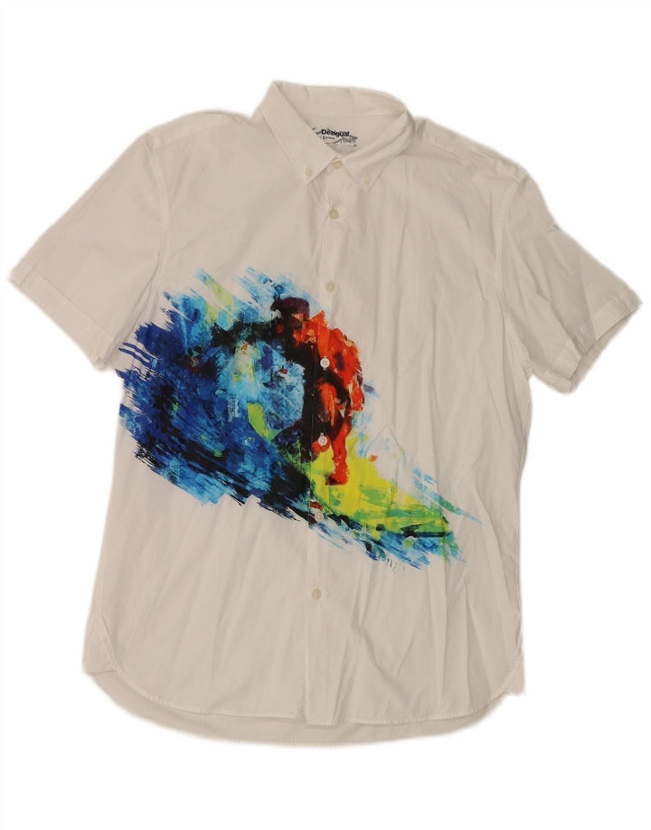 Cămașă cu mânecă scurtă Desigual pentru bărbați, cu model abstract, albă mare