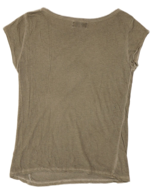 Tricou Zara Womens Trafaluc Top UK 10 Small Khaki Bumbac