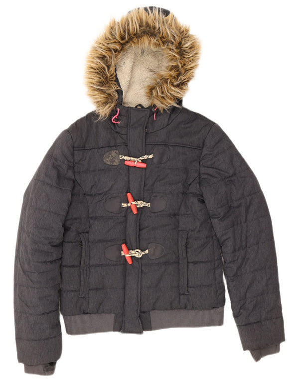 Jachetă căptușită cu glugă Superdry pentru femei UK 12 Medium Bleumarin Poliester