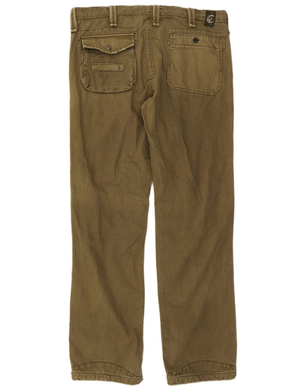 Pantaloni chino drepți vintage pentru bărbați IT 54 2XL W38 L33 Kaki Herringbone