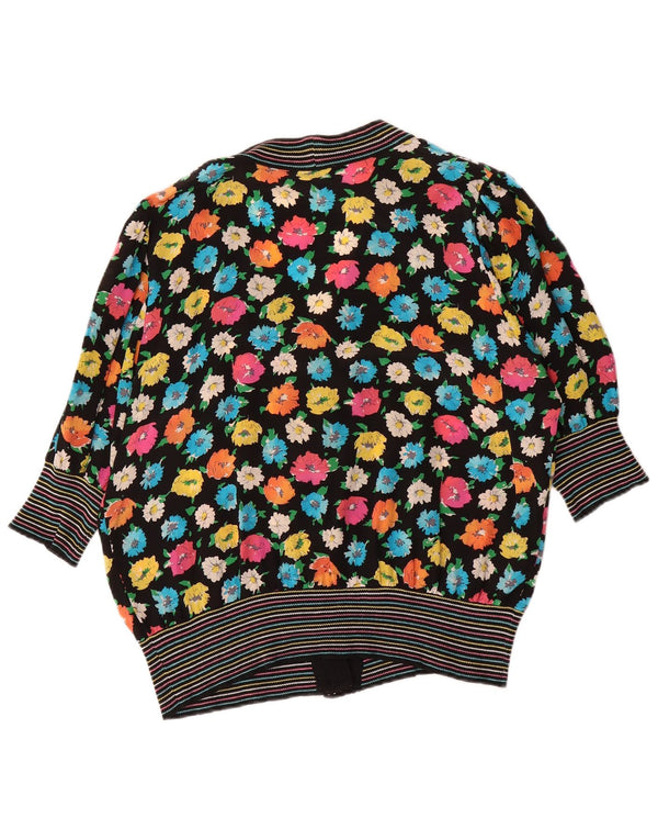 Vintage Womens Manecă 1/2 Cardigan Top IT 46 Mare Negru Floral Mătase Retro