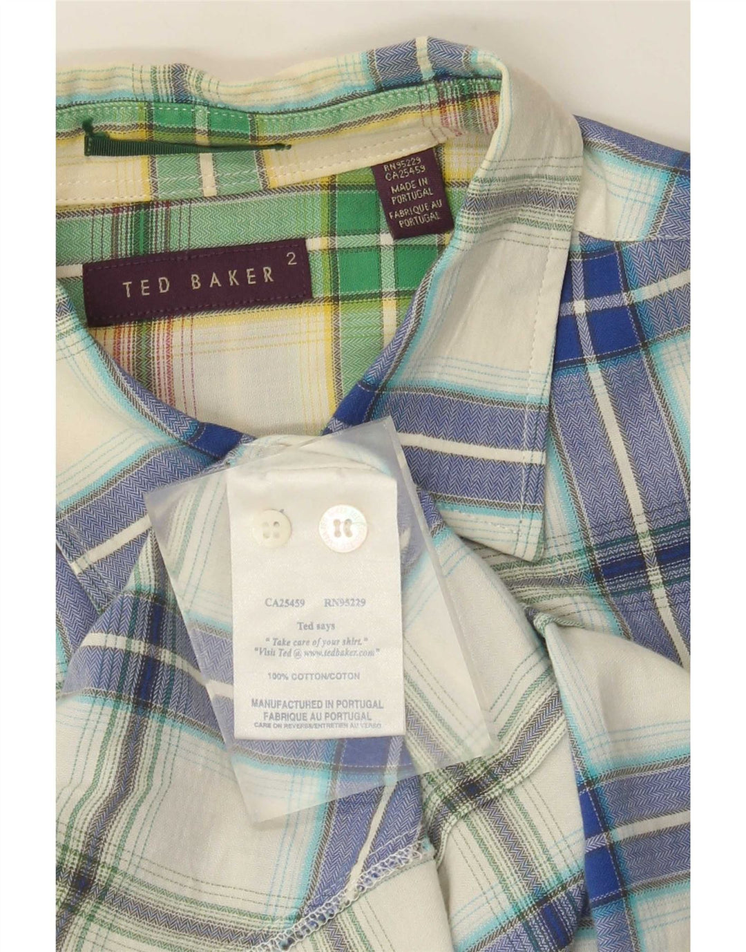 Cămașă de flanel pentru bărbați Ted Baker, mărimea 2, bumbac carouri albastru mic