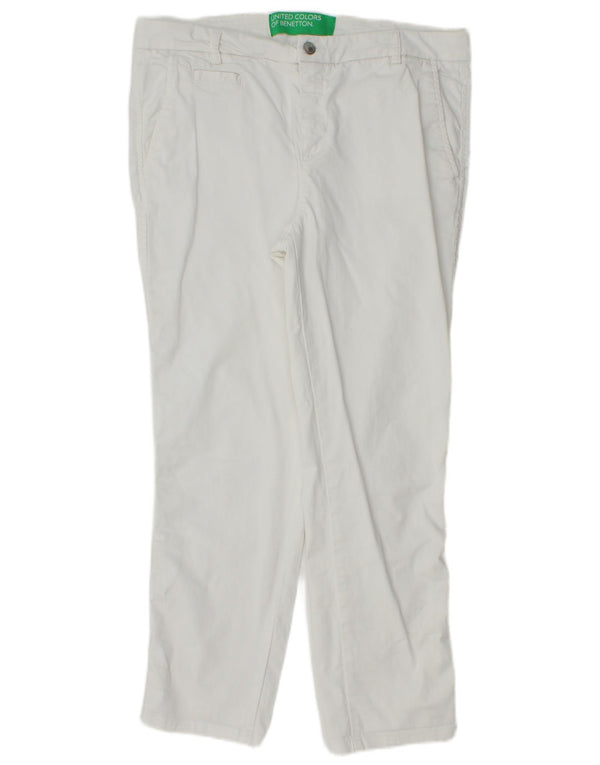 Pantaloni chino drepți pentru femei BENETTON UK 14 Large W34 L26 Bumbac alb