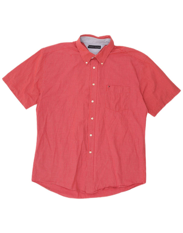 Cămașă cu mânecă scurtă Tommy Hilfiger pentru bărbați XL, bumbac vichy roșu
