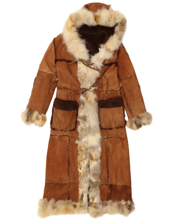 Twin-Set haină de blană reversabilă cu glugă pentru femei UK 10 mic maro