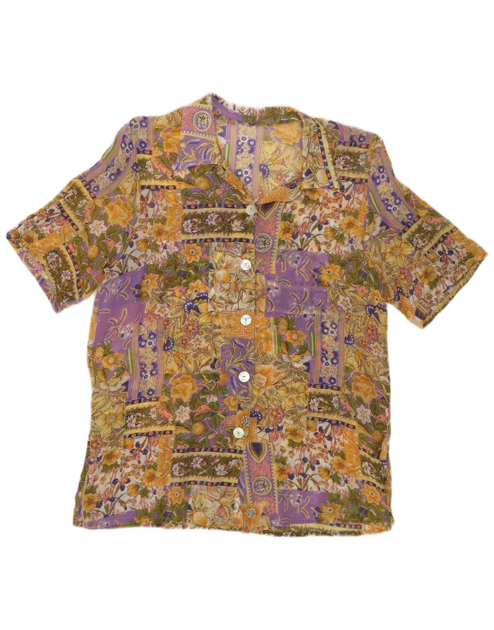 Bluză vintage cămașă cu mânecă scurtă pentru femei UK 12 Medium Multicolor Floral