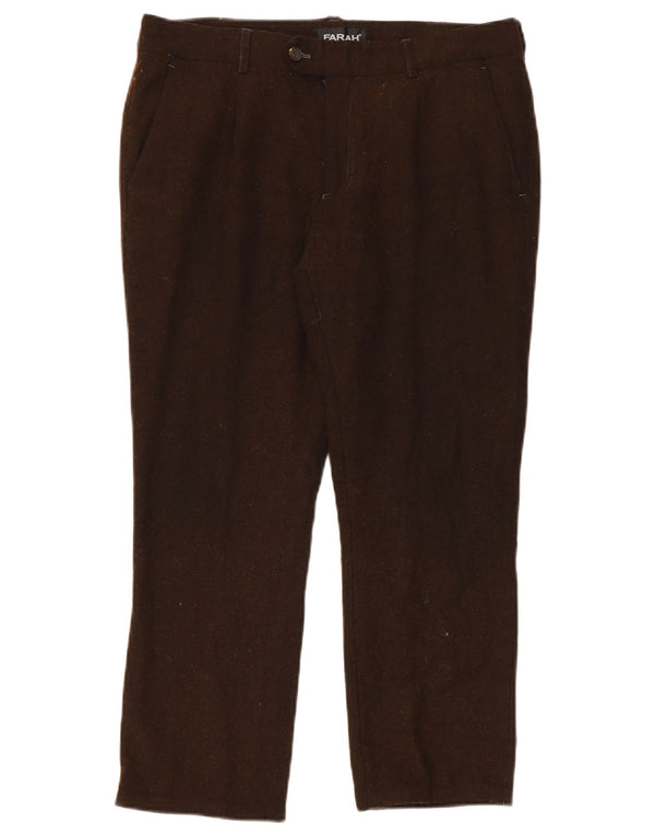 FARAH Pantaloni drepți pentru bărbați L34 L26 Lână maro