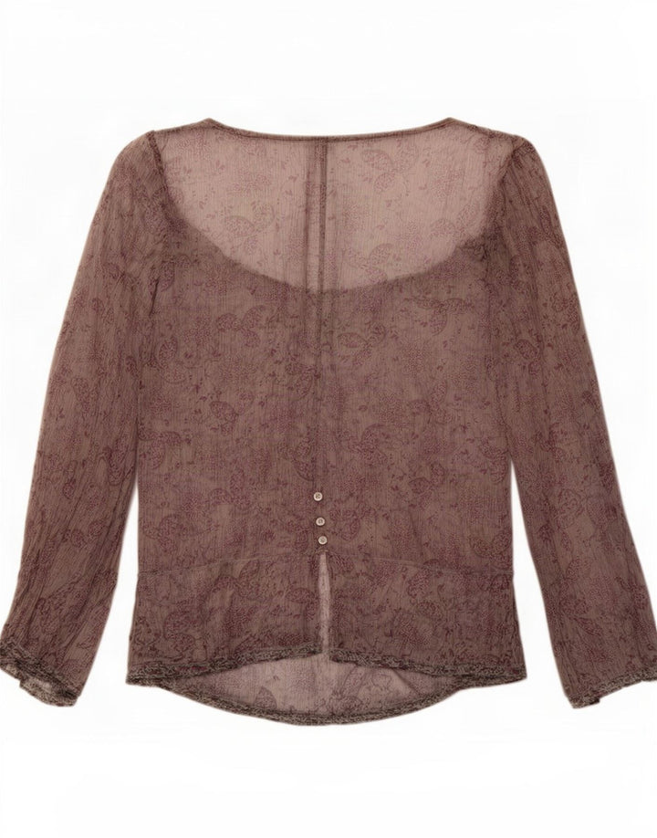 Max & Co. Top pentru femei cu mânecă lungă, cu umeri, UK 12, violet mediu, floral