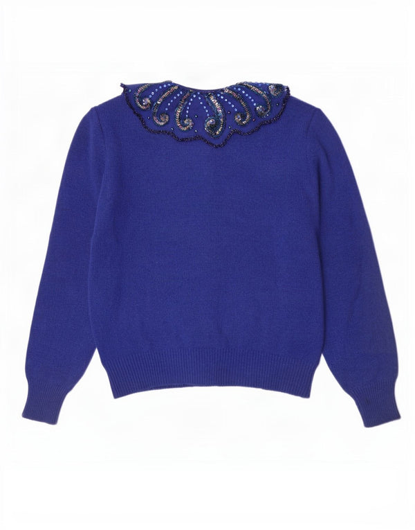 Pulover Cardigan Vintage pentru Damă IT 44 Lână Albastru Mediu
