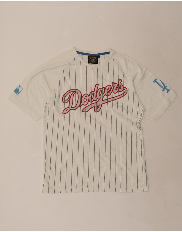 Tricou cu grafic Majestic Dodgers pentru bărbați Top mediu alb cu dungi