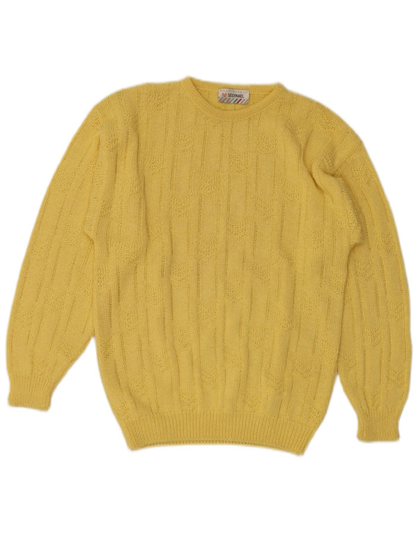 Pulover pentru femei Stefanel cu decolteu triplu UK 10 Small Yellow Geometric