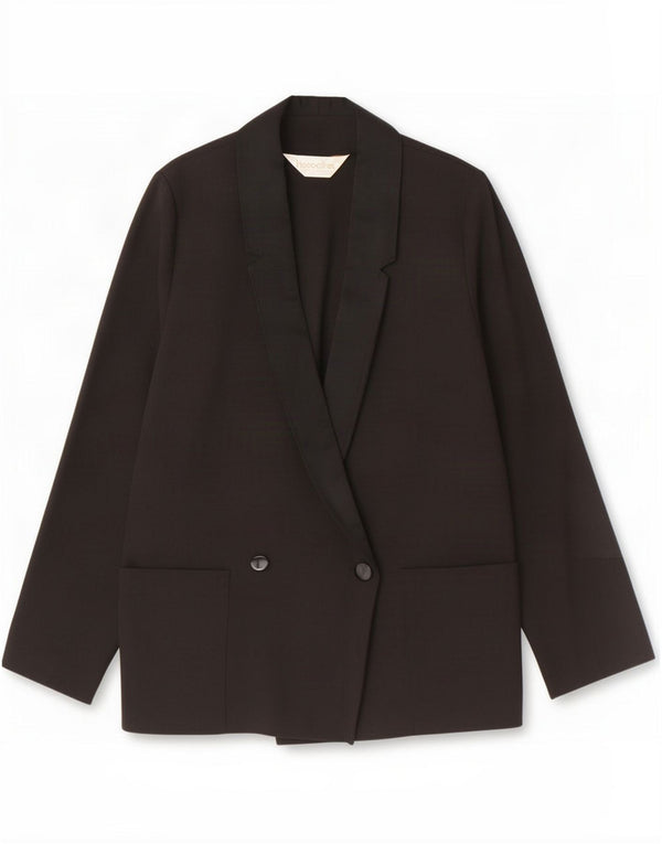 Vintage Womens Blazer Jacket cu piept dublu EU 36 Small Negru Poliester