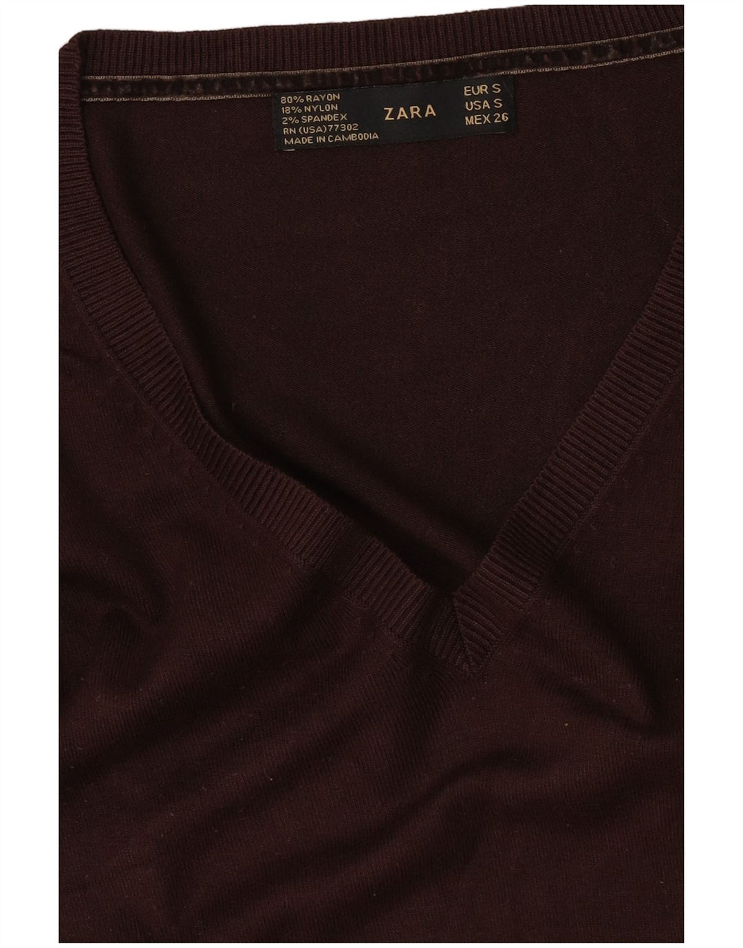 Pulover cu decolteu în V Zara pentru femei UK 10 Mic, maro, raion