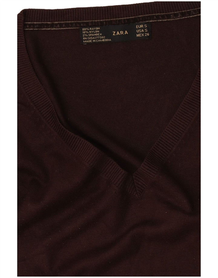 Pulover cu decolteu în V Zara pentru femei UK 10 Mic, maro, raion