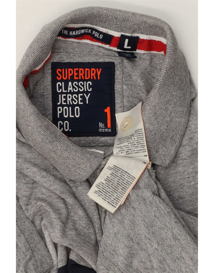 Tricou polo pentru bărbați Superdry, bumbac cu dungi gri mari