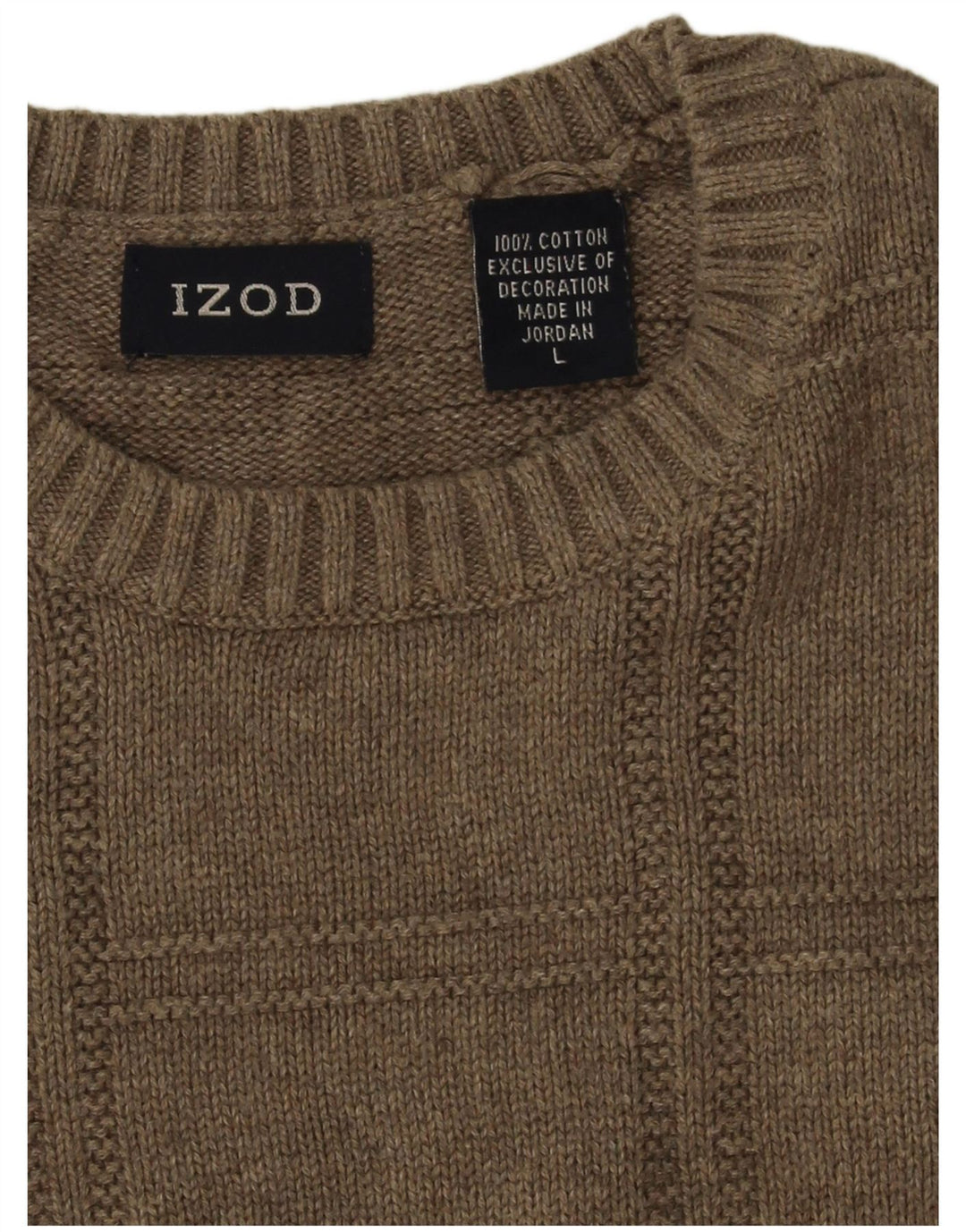 Pulover Izod pentru bărbați cu gât roșu, mare, bej, bumbac