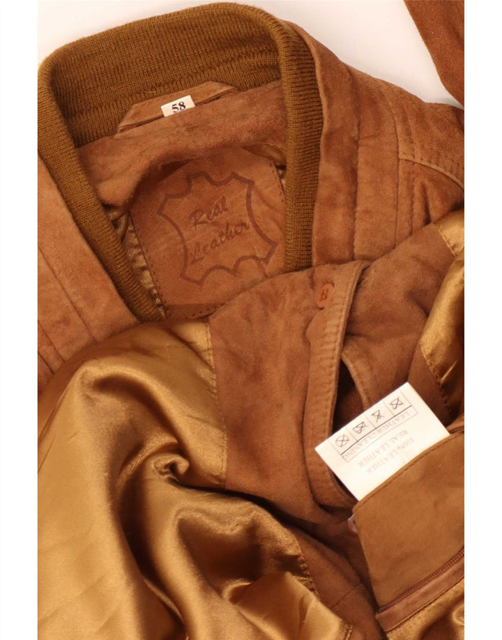 Bomber vintage pentru bărbați din piele intoarsa IT 58 4XL din piele maro