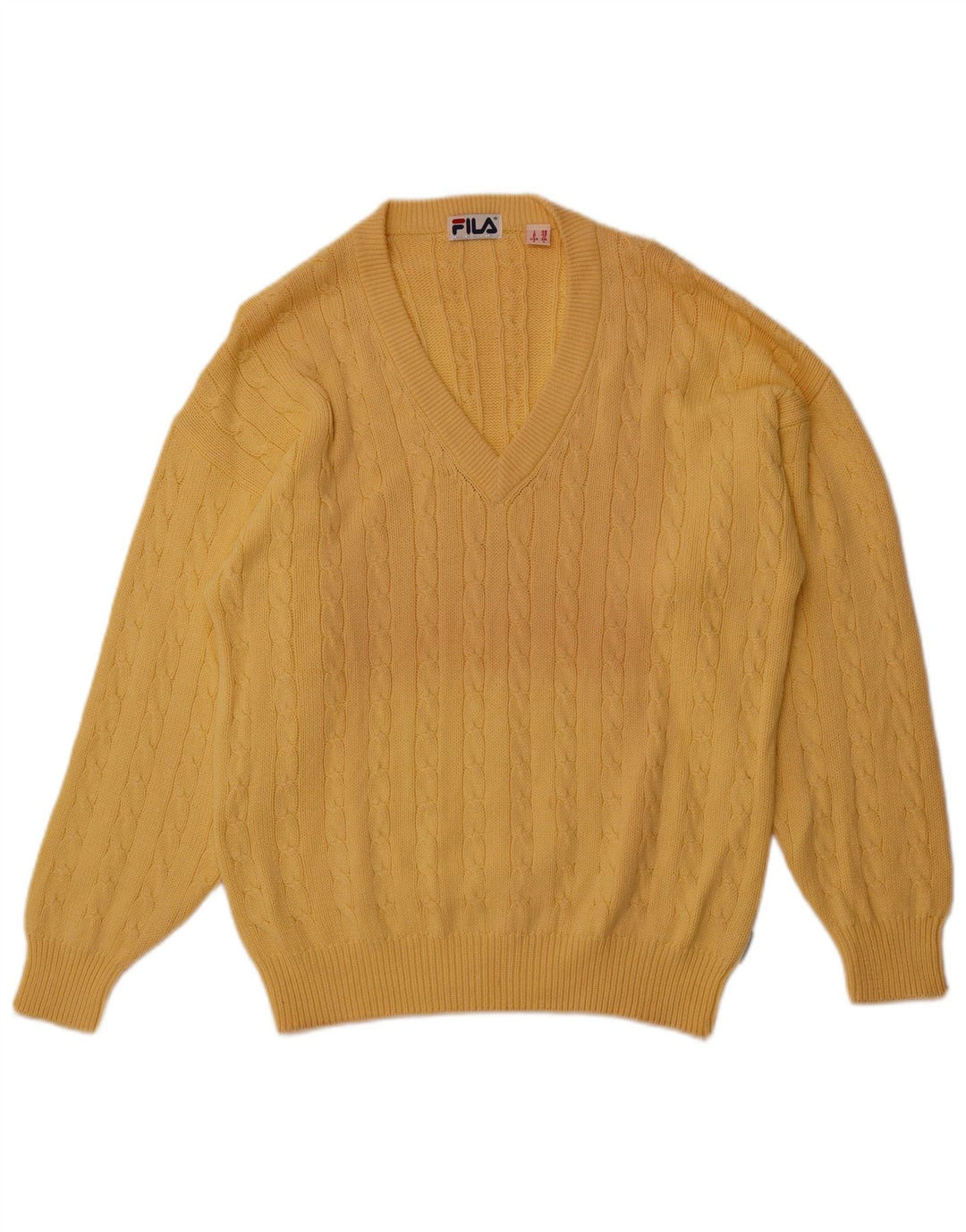 FILA Mens V-Neck Jumper Sweater IT 48 Small Yellow Cotton