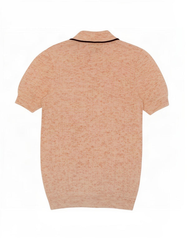 Cămașă polo vintage pentru bărbați cu mânecă scurtă IT 48 Medium Bej Acrilic cu pete
