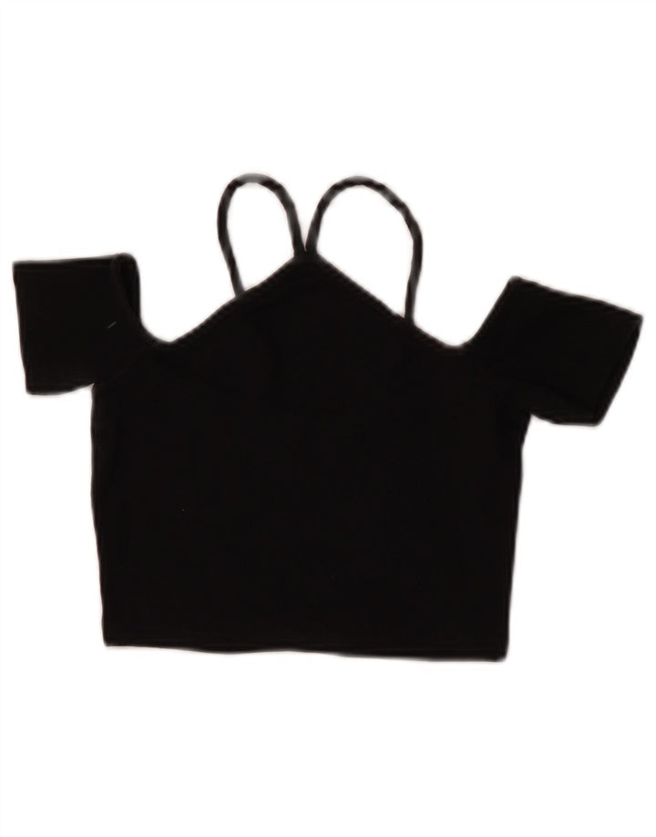 Top cu umeri decupat pentru femei Zara UK 8 mic bumbac negru
