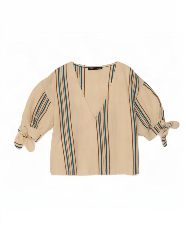 Bluză Crop Top Femei Zara UK 10 Bumbac cu dungi albe mici
