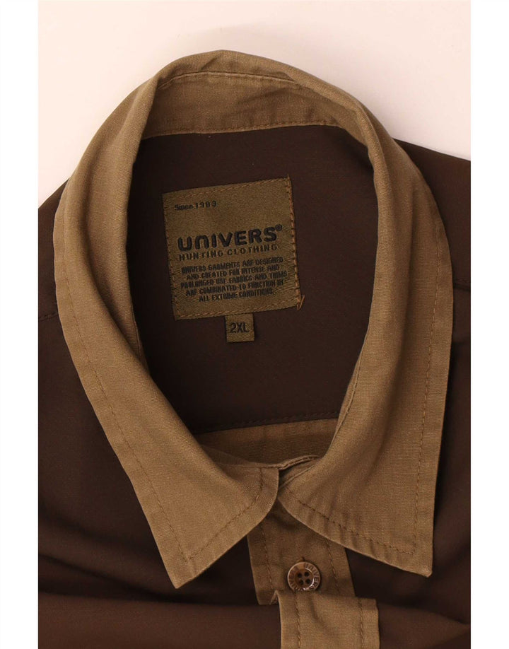 Cămașă pentru bărbați Univers 2XL maro poliester color bloc
