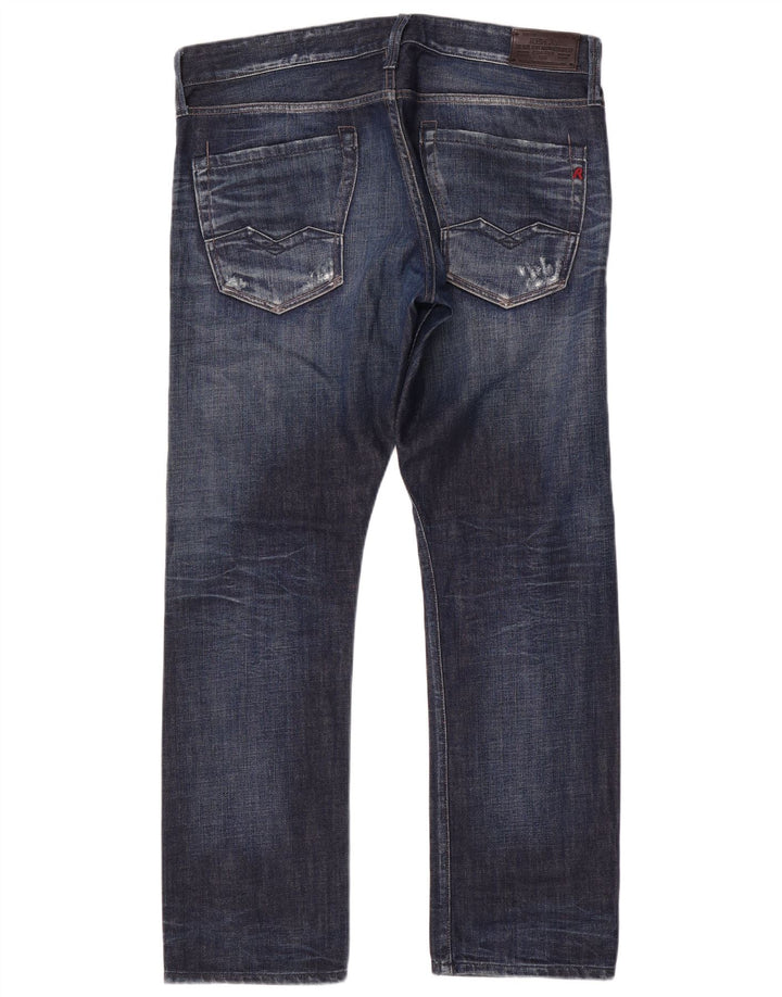 Replay Blugi Distressed Straight pentru bărbați W34 L31 Bumbac albastru