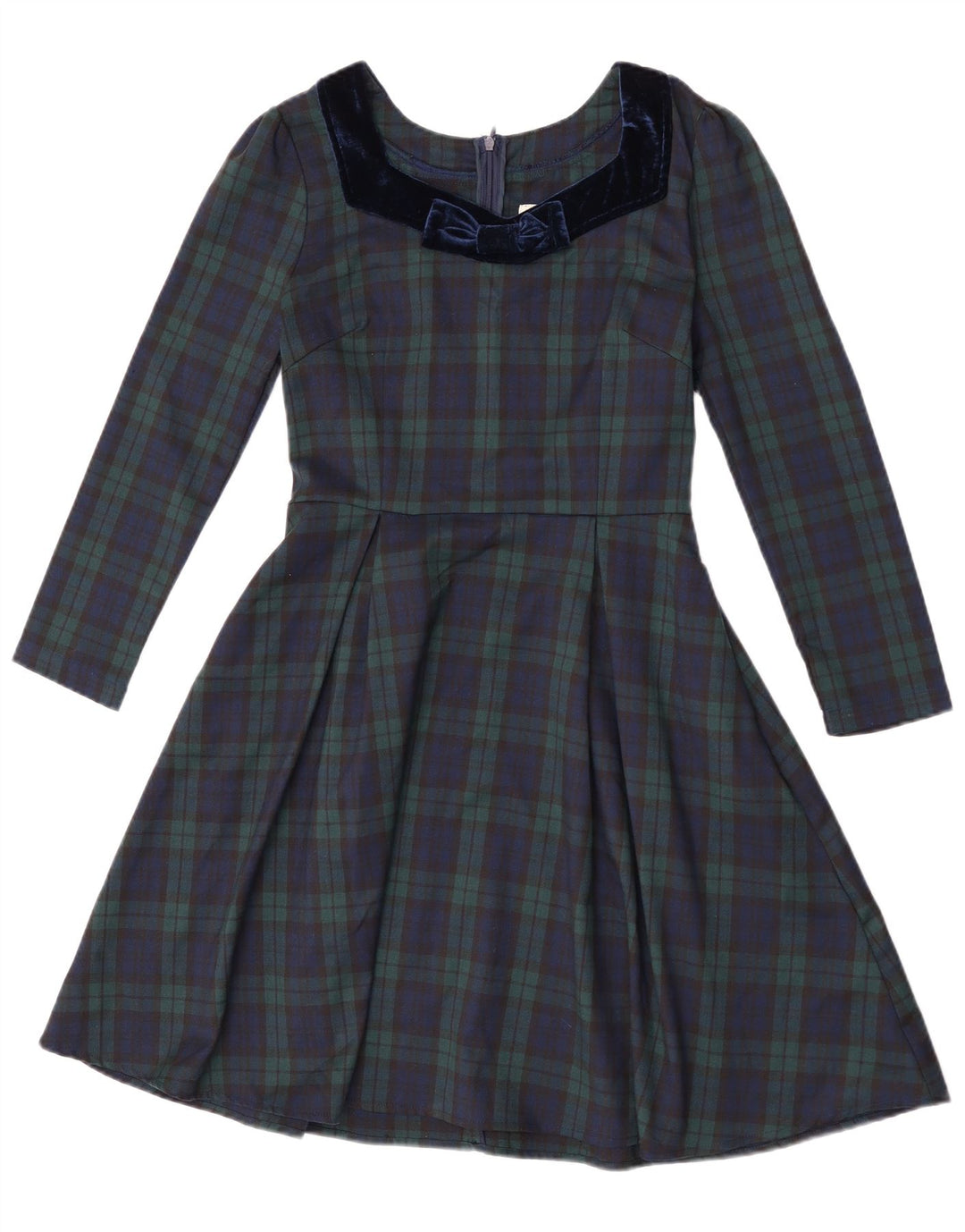 Rochie A-Line pentru femei Joanie, cu mâneci lungi, UK 8, poliester cu carouri verzi mici
