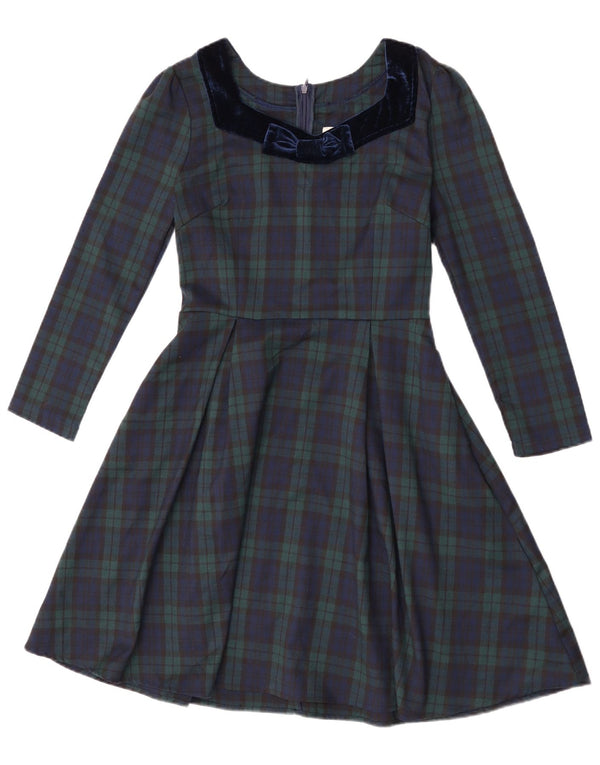 Rochie A-Line pentru femei Joanie, cu mâneci lungi, UK 8, poliester cu carouri verzi mici