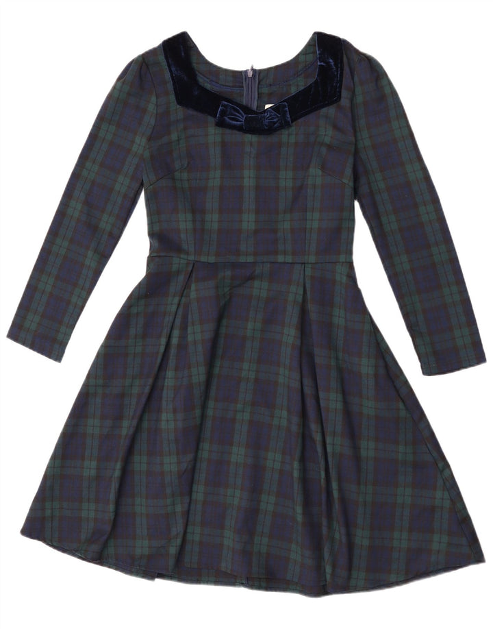 Rochie A-Line pentru femei Joanie, cu mâneci lungi, UK 8, poliester cu carouri verzi mici